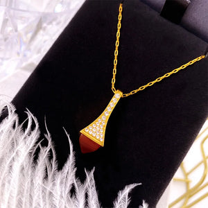 Vintage 18k Plated Full Diamond Natural Stone Necklace