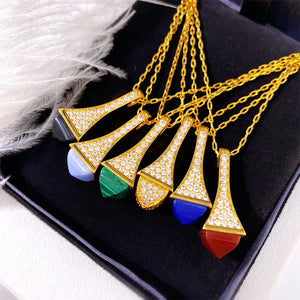 Vintage 18k Plated Full Diamond Natural Stone Necklace
