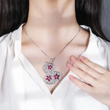 Vintage Gemstone Gourd Pendant Necklace Women Ruby Emerald Sapphire