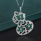 Vintage Gemstone Gourd Pendant Necklace Women Ruby Emerald Sapphire