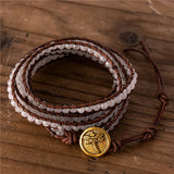 Vintage Gemstones Boho White Quartz Leather Woven Beads Wrap Bracelets