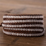 Vintage Gemstones Boho White Quartz Leather Woven Beads Wrap Bracelets