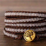Vintage Gemstones Boho White Quartz Leather Woven Beads Wrap Bracelets