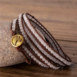 Vintage Gemstones Boho White Quartz Leather Woven Beads Wrap Bracelets