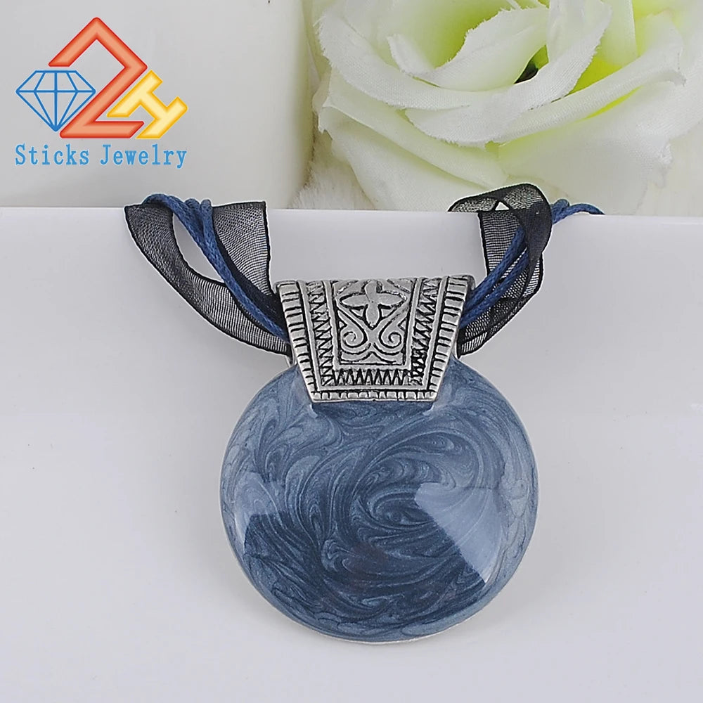 Vintage Geometri Necklace Enamel Pendant Jewelry
