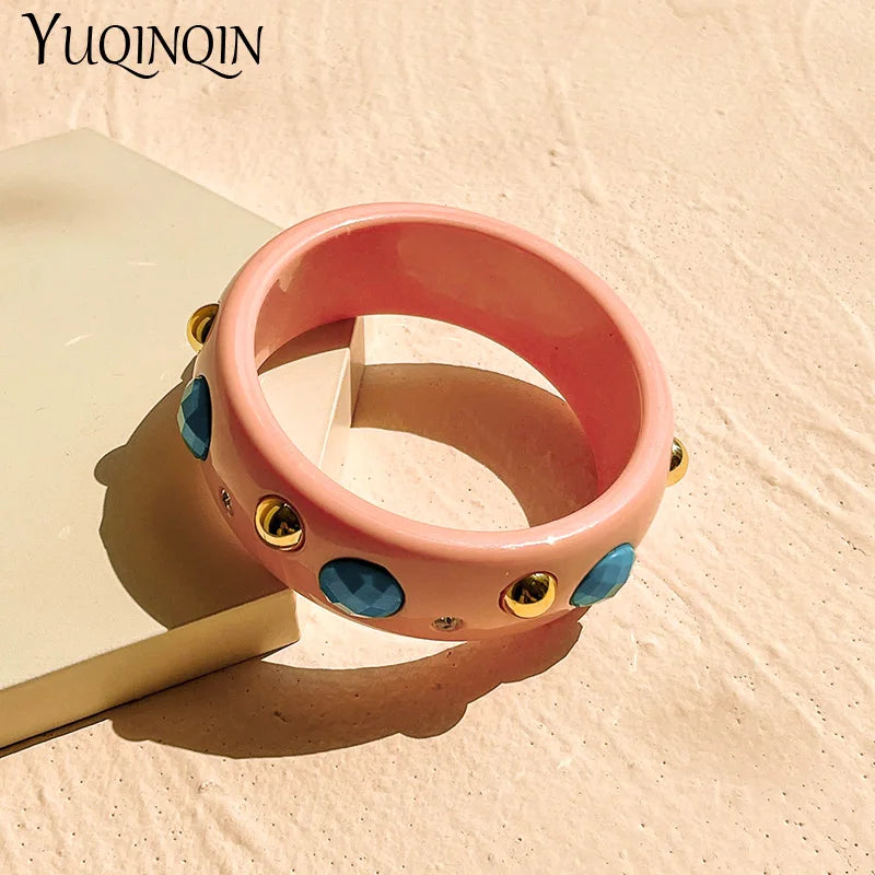 Vintage Geometric Bracelets for Women Resin Wide Bangles