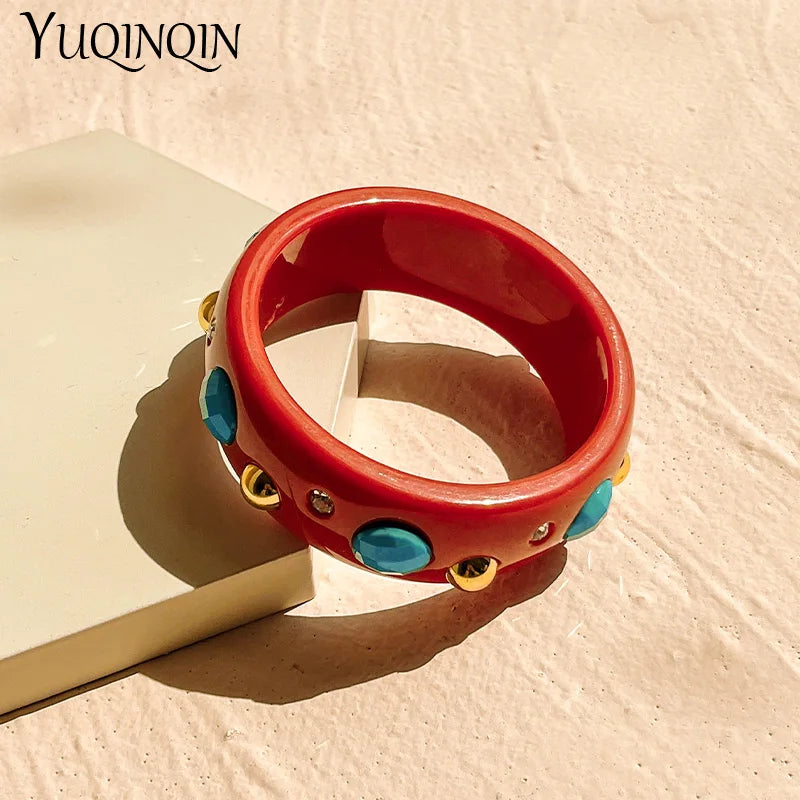 Vintage Geometric Bracelets for Women Resin Wide Bangles
