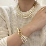 Geometric Metal Buckles Pearl Necklace Hyperbole Choker Necklaces