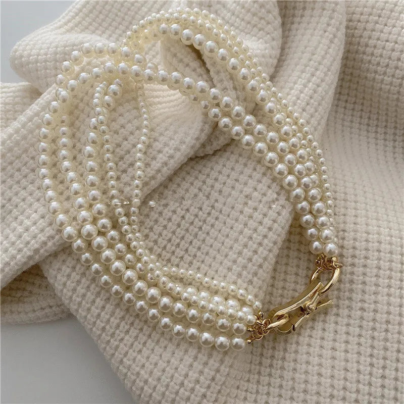 Geometric Metal Buckles Pearl Necklace Hyperbole Choker Necklaces