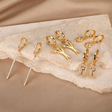 Geometric Metal Earrings Punk Cross Dangle Moon Earrings
