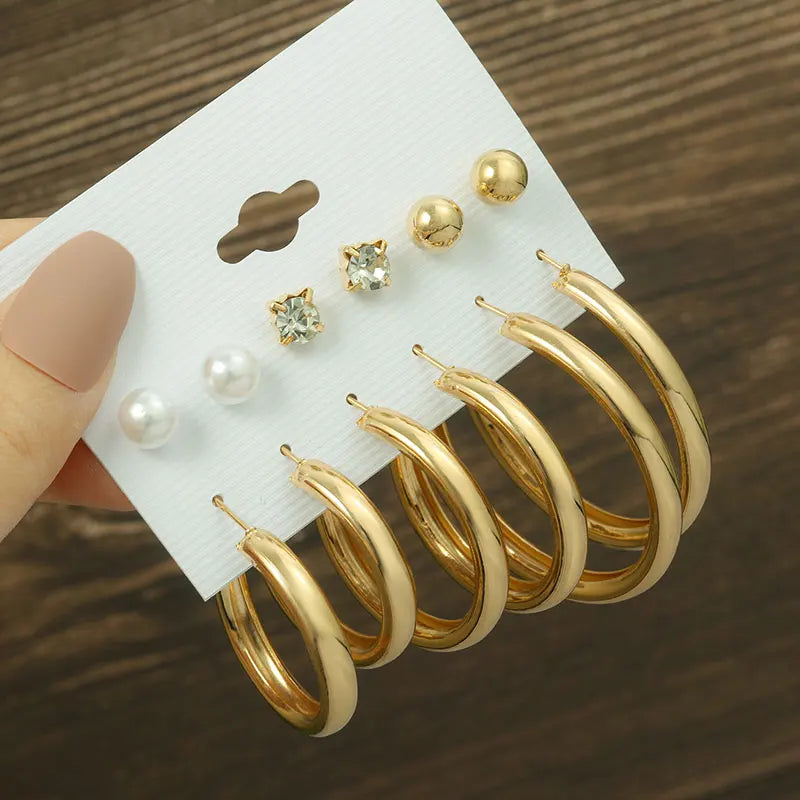 Geometric Pearl Hoop Earrings Set for Women Acrylic Drop Earrings Brincos