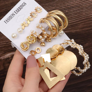 Geometric Pearl Hoop Earrings Set for Women Acrylic Drop Earrings Brincos