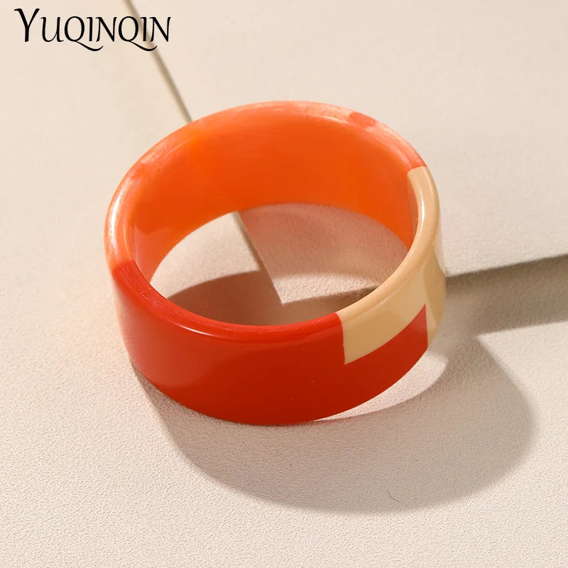 Colorful Geometric Resin Bracelet for Women Wide Bangles Retro Party Jewelry