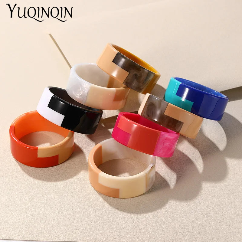 Colorful Geometric Resin Bracelet for Women Wide Bangles Retro Party Jewelry