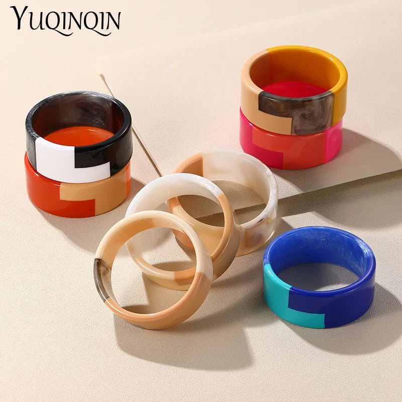 Colorful Geometric Resin Bracelet for Women Wide Bangles Retro Party Jewelry