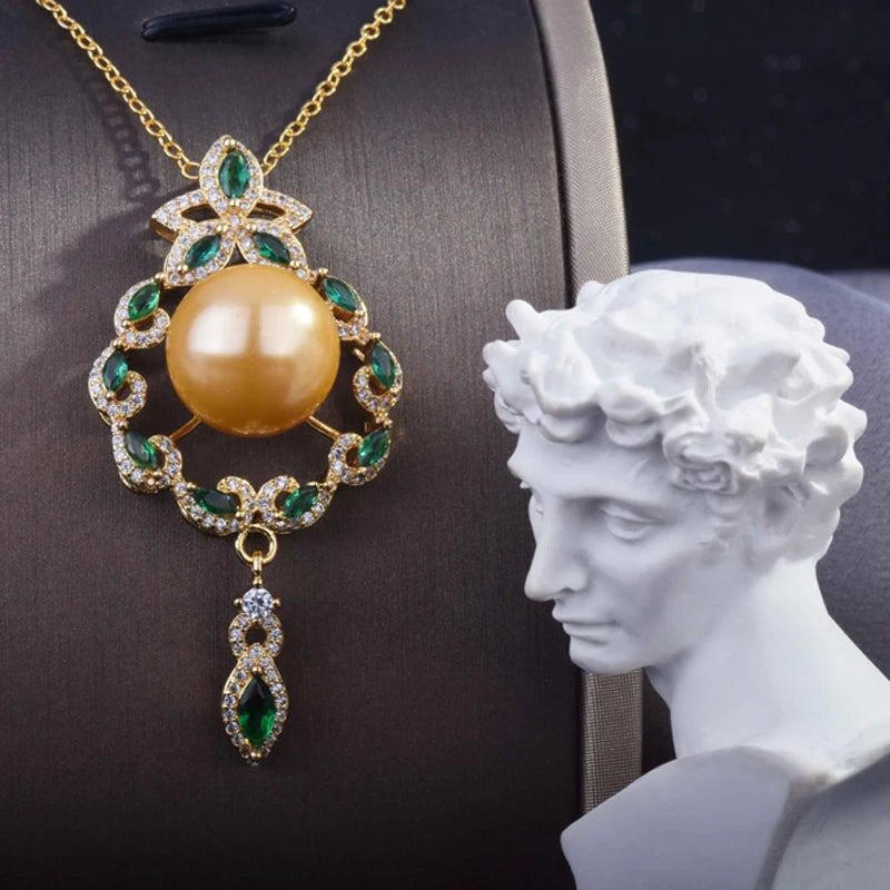 Vintage Geometry Ladies Pendant Necklace Pearl Zircon Classic Jewelry