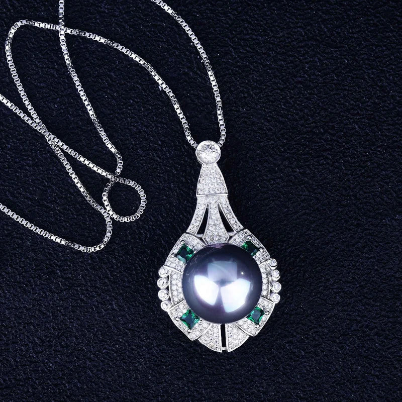 Vintage Geometry Ladies Pendant Necklace Pearl Zircon Classic Jewelry
