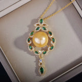 Vintage Geometry Ladies Pendant Necklace Pearl Zircon Classic Jewelry
