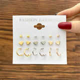 Vintage Geometry Pearl Earring Set Heart Leopard for Women Girls Hoop Earrings