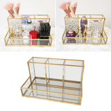 Vintage Glass Box Clear Glass & Brass Metal Storage Jewelry Makeup Holder