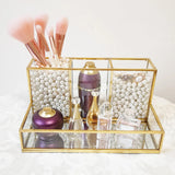 Vintage Glass Box Clear Glass & Brass Metal Storage Jewelry Makeup Holder