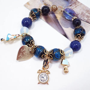 Vintage Glazed Sandstone Chalcedony Bracelet Lapis Lazuli Women's Bracelet