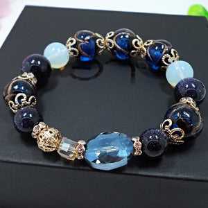 Vintage Glazed Sandstone Chalcedony Bracelet Lapis Lazuli Women's Bracelet