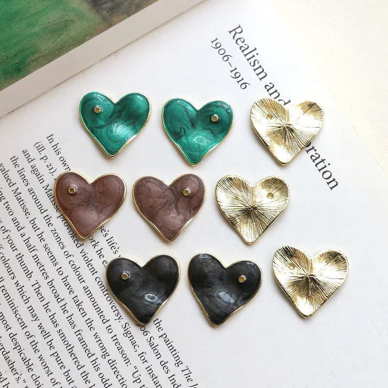 Vintage Gliter Enamel Heart Charms 20pcs 26*24mm Metal Tone Plated Drop Oil