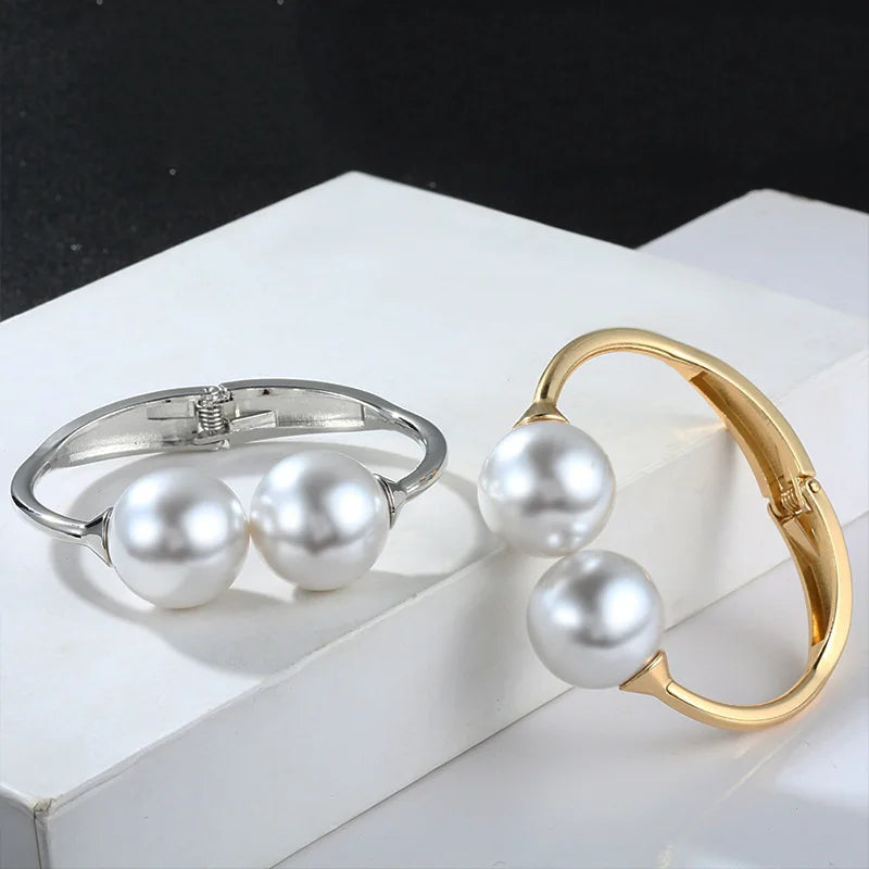 Vintage Cuff Bracelets & Bangles For Women Girls Big Pearl Charm Bangle