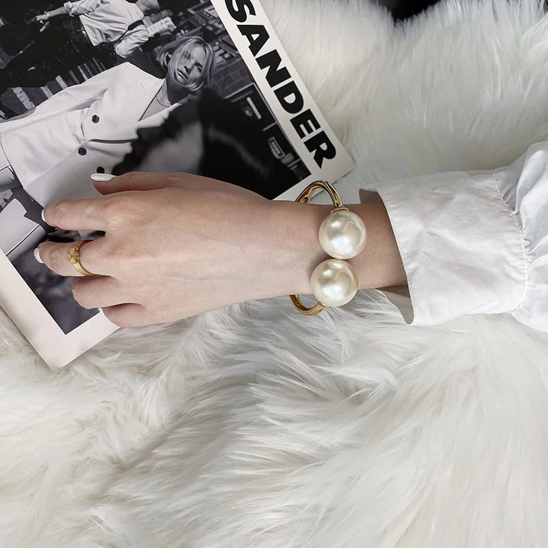 Vintage Cuff Bracelets & Bangles For Women Girls Big Pearl Charm Bangle