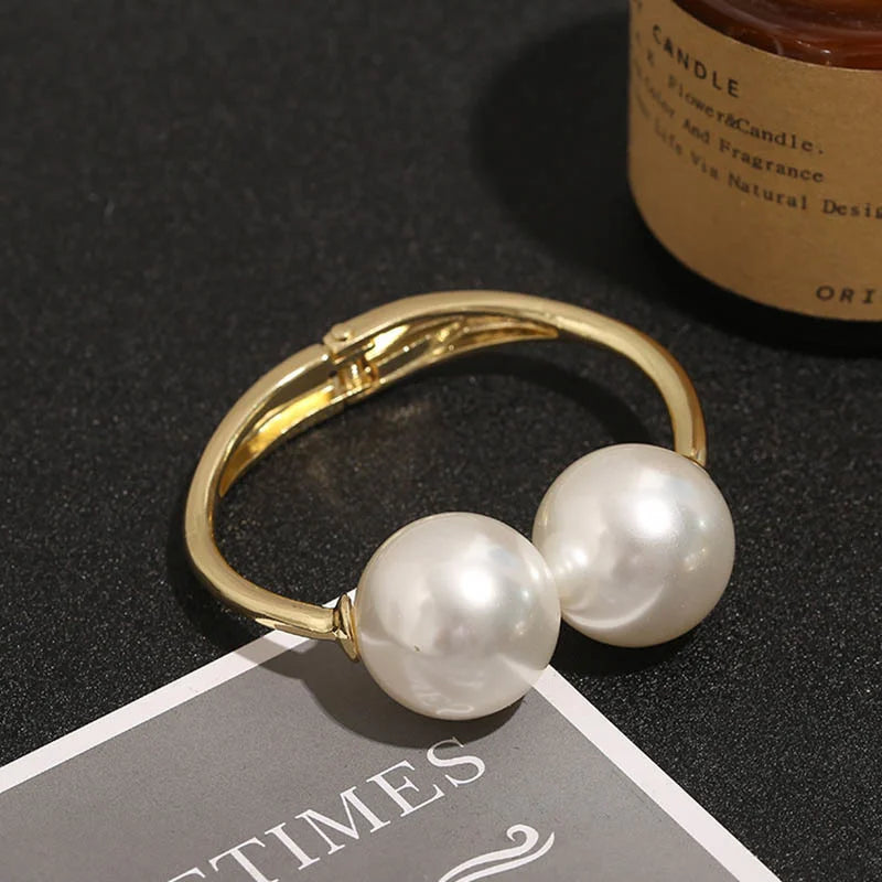 Vintage Cuff Bracelets & Bangles For Women Girls Big Pearl Charm Bangle