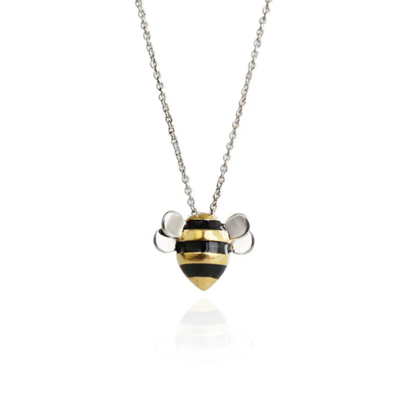 Vintage Bee Pendant Necklace 925 Sterling Silver Chain Women Wedding Jewelry