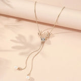 Vintage Deer Head Pendant Necklace Rhinestone Pearl Couple Animal Necklace