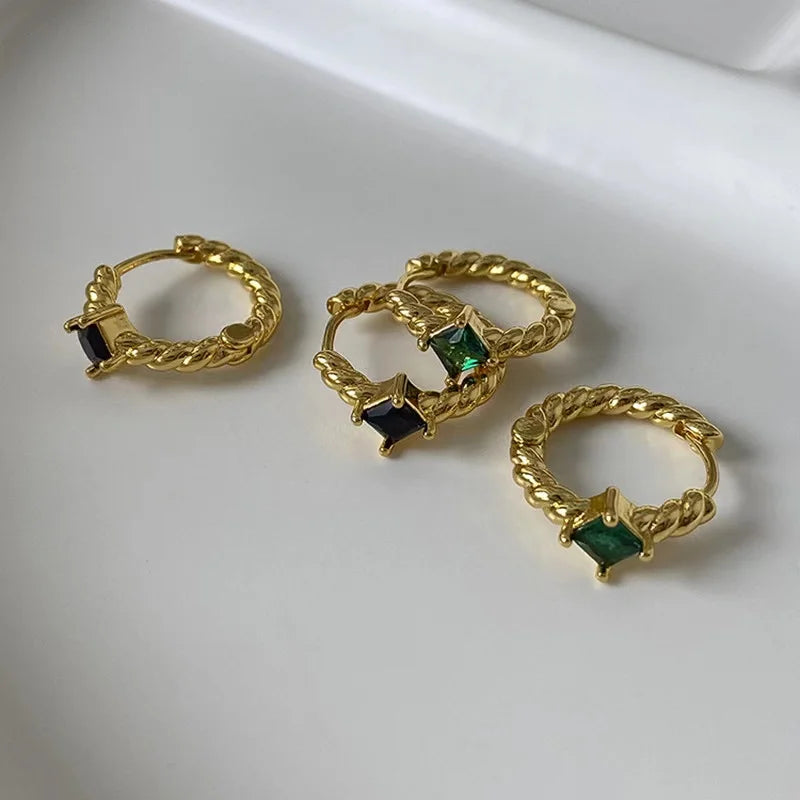 Vintage Zircon Emerald Women Stud Earrings Female Party Jewelry