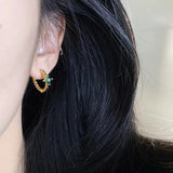 Vintage Zircon Emerald Women Stud Earrings Female Party Jewelry