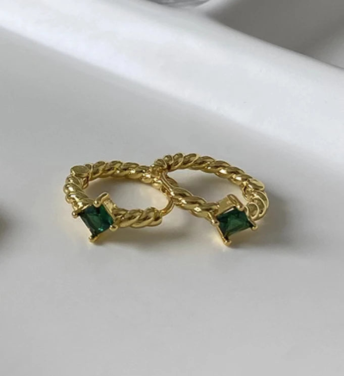 Vintage Zircon Emerald Women Stud Earrings Female Party Jewelry