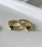 Vintage Zircon Emerald Women Stud Earrings Female Party Jewelry