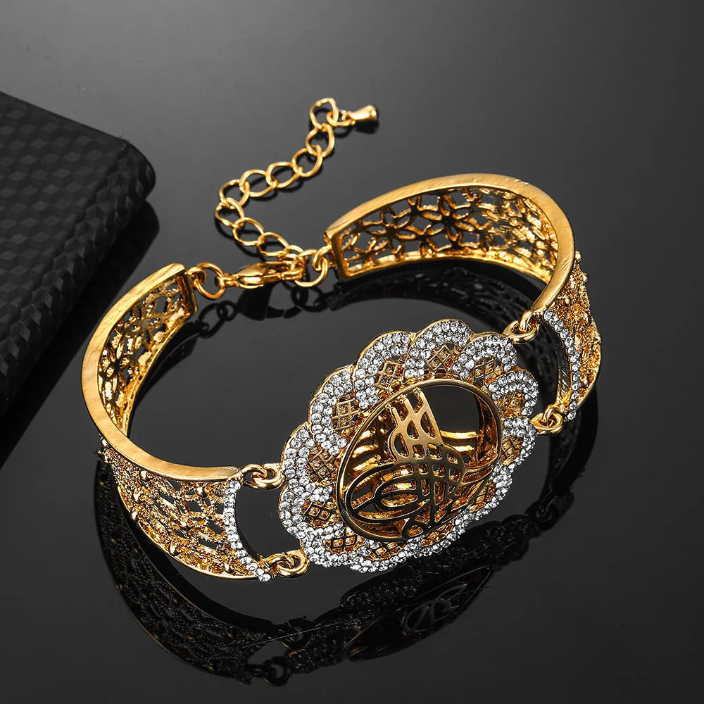 Vintage Flower Wide Cuff Bangle Muslim Islam Wedding Gift Middle East Jewelry