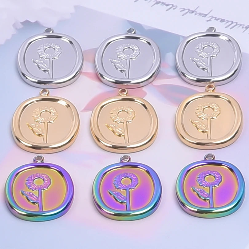 Vintage Flowers Stainless Steel Charm Hydraulic Daisy Pendants 5pcs