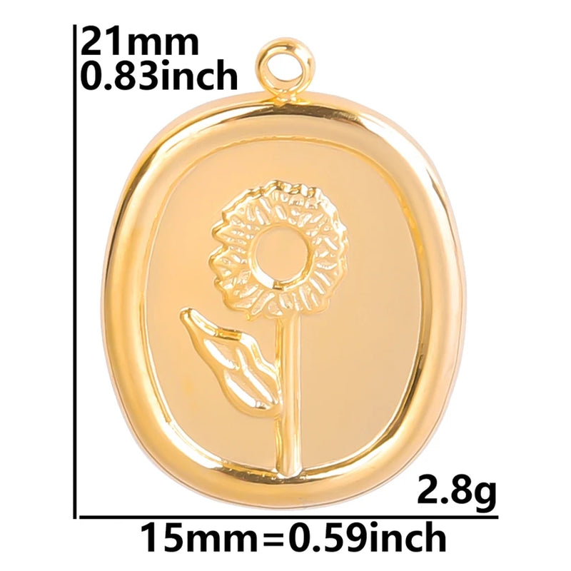 Vintage Flowers Stainless Steel Charm Hydraulic Daisy Pendants 5pcs