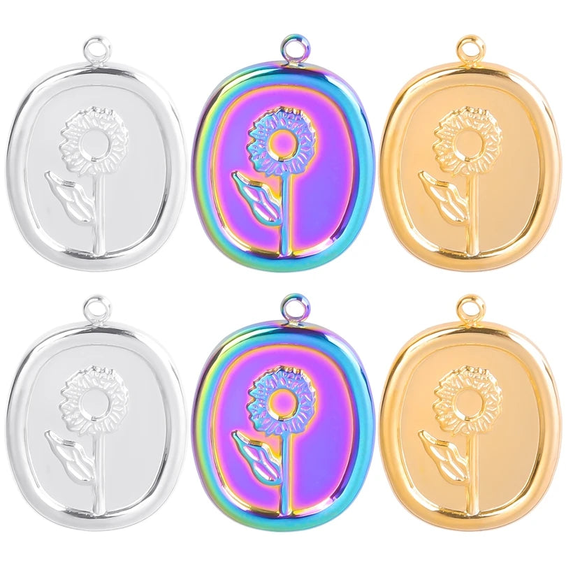 Vintage Flowers Stainless Steel Charm Hydraulic Daisy Pendants 5pcs
