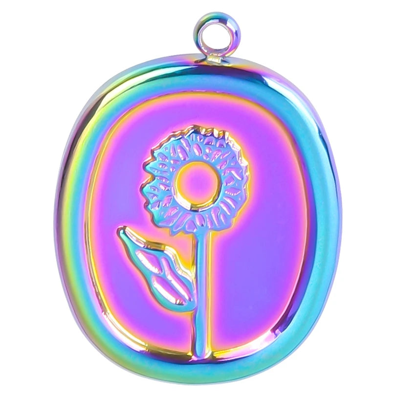 Vintage Flowers Stainless Steel Charm Hydraulic Daisy Pendants 5pcs