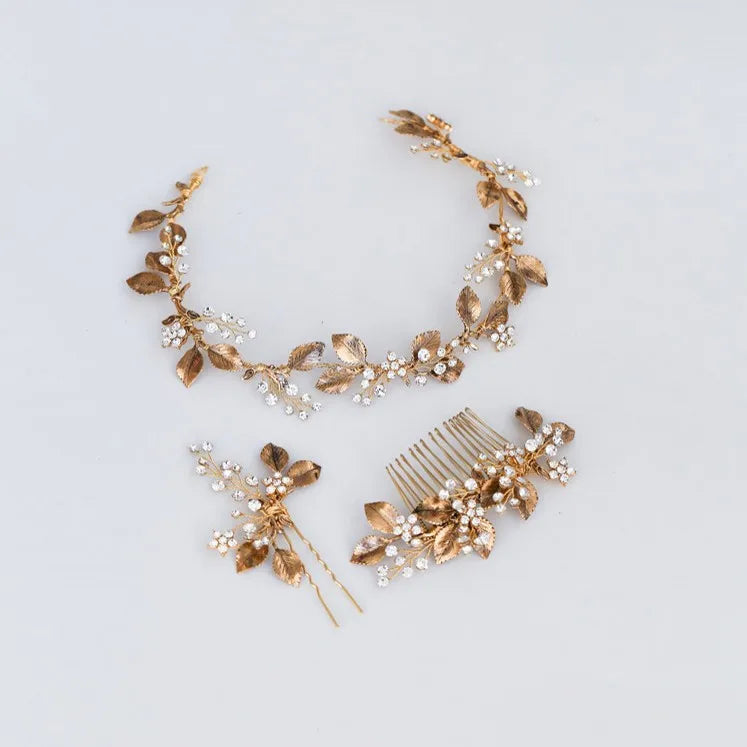 Vintage Leaf Women Headband Bridal Hair Vine Comb Crystal Hair Jewelry