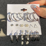 Vintage Metal Geometry Earring Set Pearl Dangle Earrings Hoop Round Jewelry