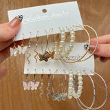 Vintage Metal Geometry Earring Set Pearl Dangle Earrings Hoop Round Jewelry