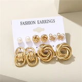 Vintage Metal Geometry Earring Set Pearl Dangle Earrings Hoop Round Jewelry