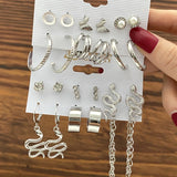 Vintage Metal Geometry Earring Set Pearl Dangle Earrings Hoop Round Jewelry