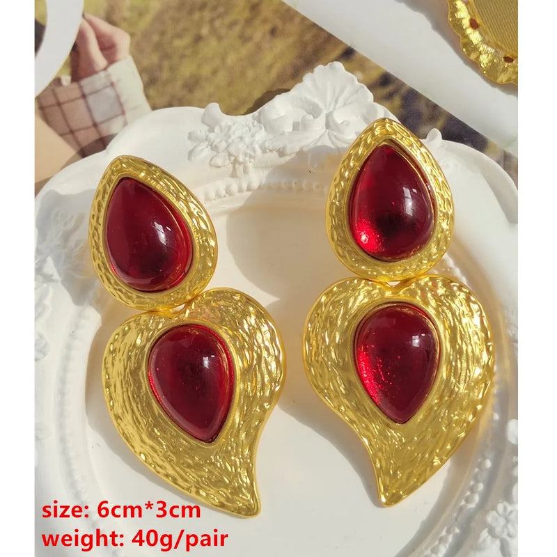 Vintage Metal Pearl Large Stud Earring Irregular Women Jewelry