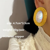 Vintage Metal Pearl Large Stud Earring Irregular Women Jewelry