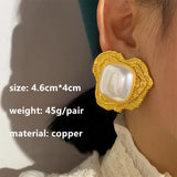 Vintage Metal Pearl Large Stud Earring Irregular Women Jewelry
